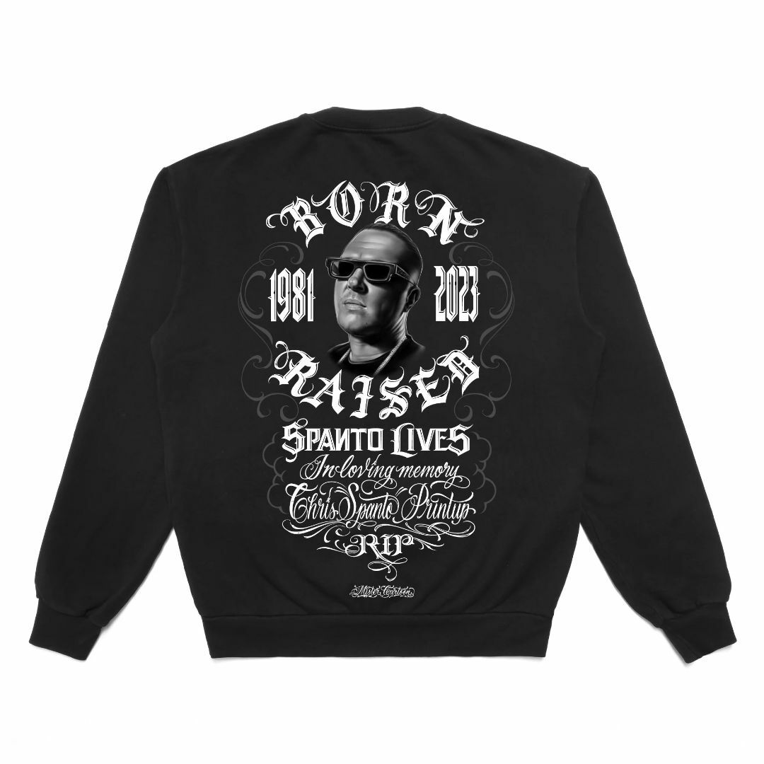 MC BORN RAISED SPANTO LIVES CREWNECK BLK