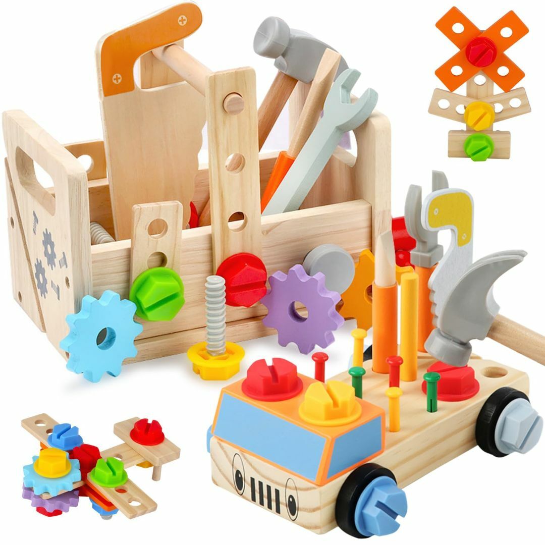 Jecimco 大工さん おもちゃ 木製 2in1 子供 知育玩具 DIY 組みキッズ/ベビー/マタニティ