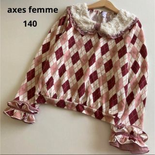 アクシーズファム(axes femme)のアクシーズファム　長袖　リボン襟　ファー　ニット　トレーナー　アーガイル　秋　冬(Tシャツ/カットソー)