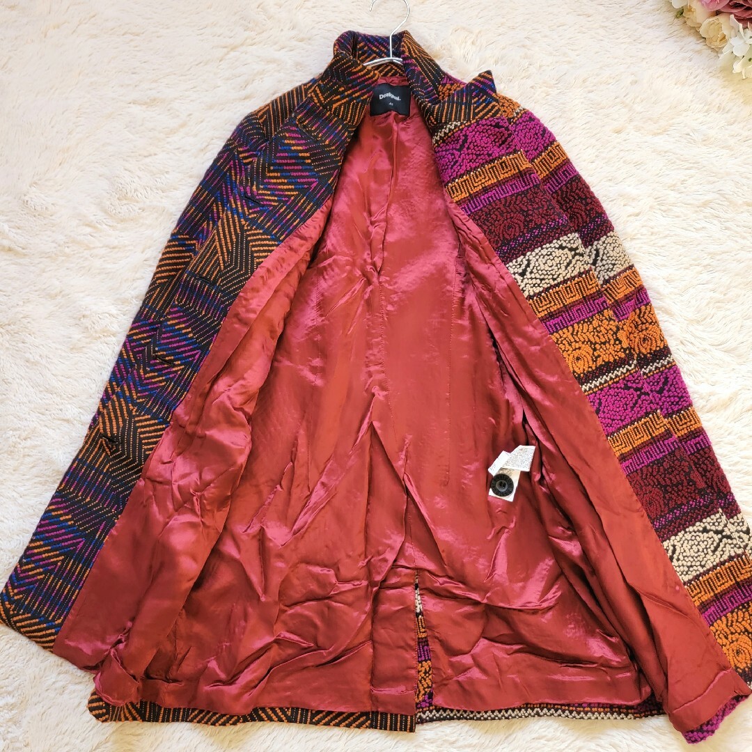 DESIGUAL(デシグアル)のデシグアル●美品♪カラフルミックスツイードロングコート￥38900/大きいサイズ レディースのジャケット/アウター(ロングコート)の商品写真