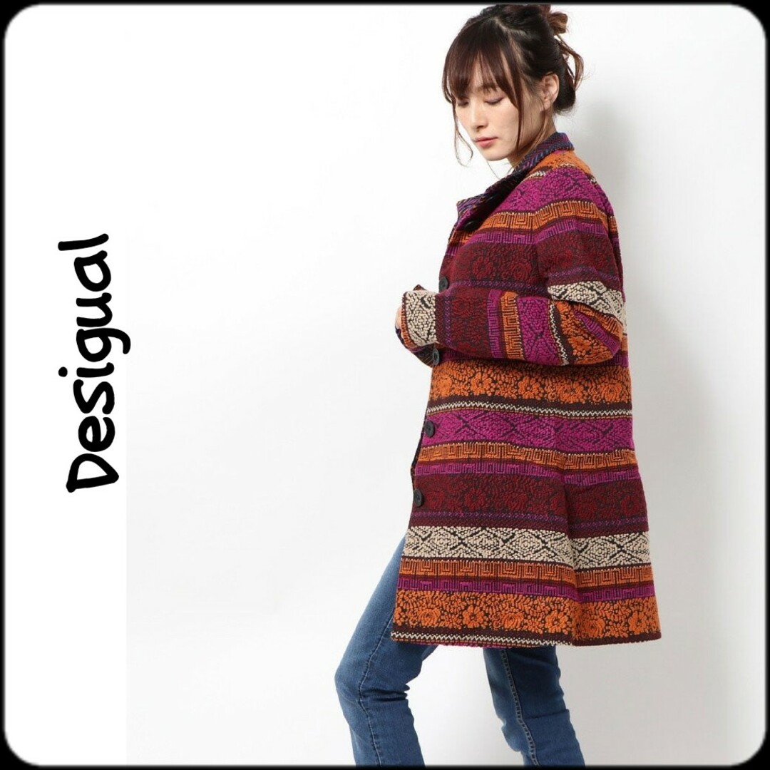 DESIGUAL(デシグアル)のデシグアル●美品♪カラフルミックスツイードロングコート￥38900/大きいサイズ レディースのジャケット/アウター(ロングコート)の商品写真