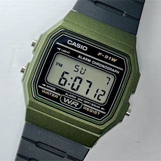 カシオ(CASIO)の郵送・新品 CASIO F-91W グリーン クォーツクロノグラフ(腕時計(デジタル))
