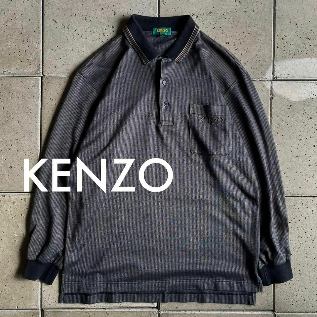 KENZO GOLF ケンゾー ロゴ刺繍 長袖 ポロシャツ 3 グレー