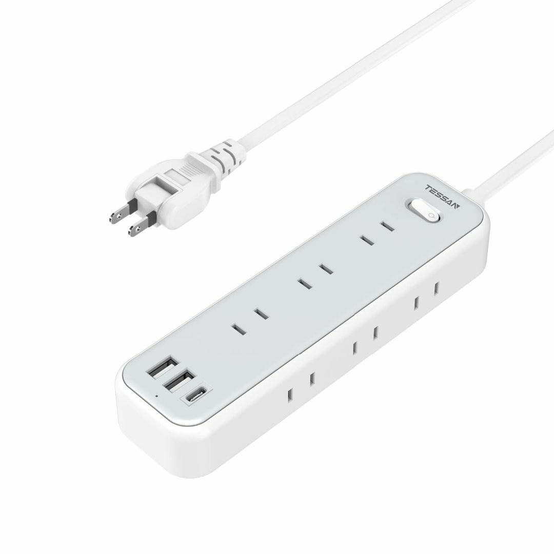 TESSAN 電源タップ usb c付き 延長コード 2m コンセントタップ A