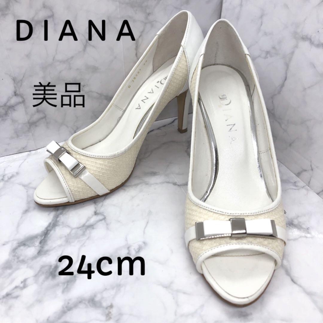 DIANA(ダイアナ)の［人気サンダル］✨ダイアナ✨オープントゥホワイトパンプス✨24cm✨ホワイト レディースの靴/シューズ(ハイヒール/パンプス)の商品写真