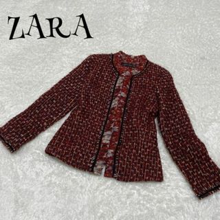 ザラ(ZARA)のZARA WOMAN ザラウーマン ☆ ノーカラージャケット 花柄 ツイード(ノーカラージャケット)