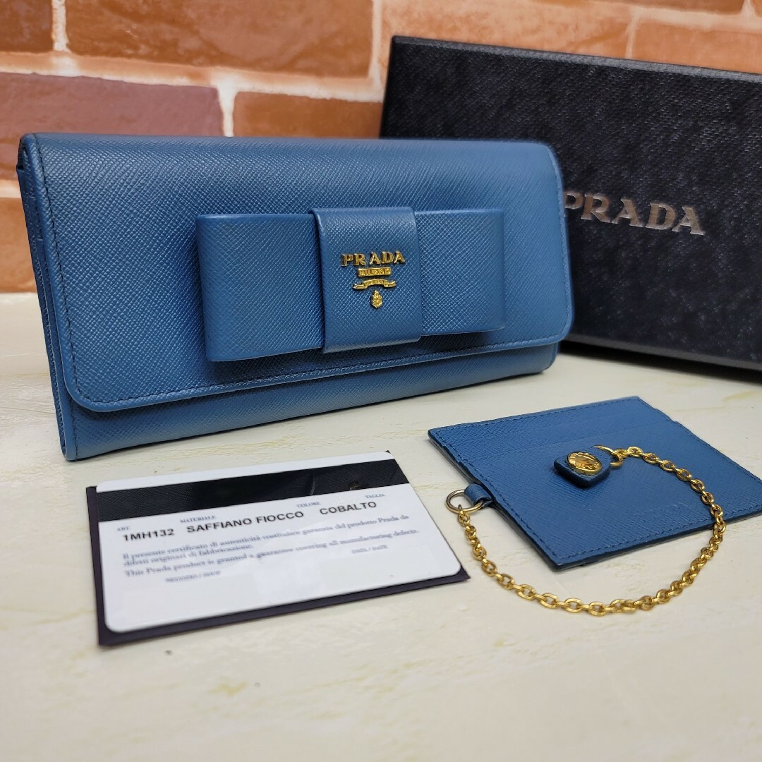 PRADA☆鑑定済☆サフィアーノ 1MH132コバルトブルー リボン プラダ財布