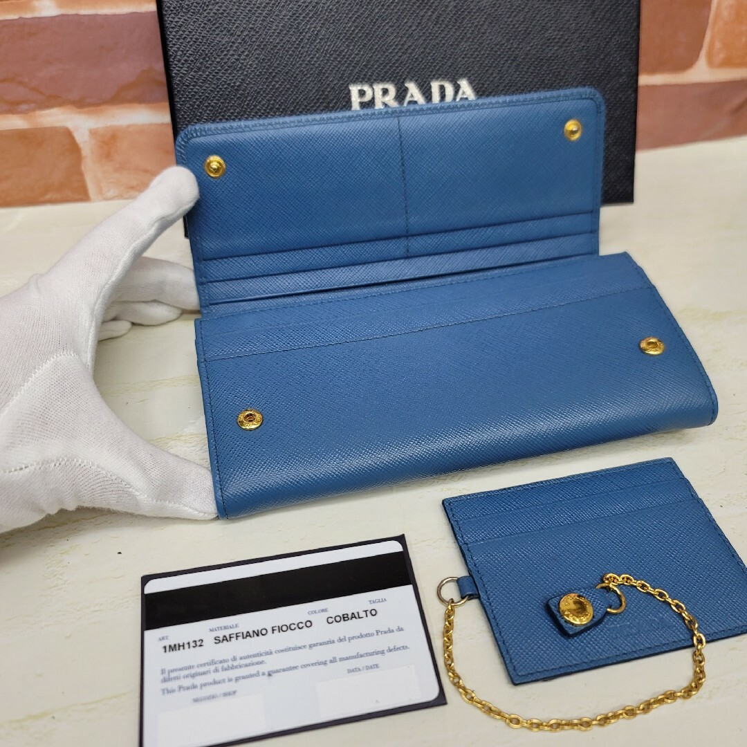 PRADA☆鑑定済☆サフィアーノ 1MH132コバルトブルー リボン プラダ財布