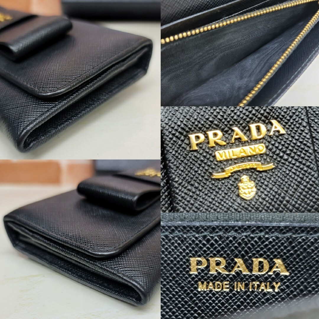 PRADA☆鑑定済☆サフィアーノ 1MH132黒 リボン パスケース プラダ財布