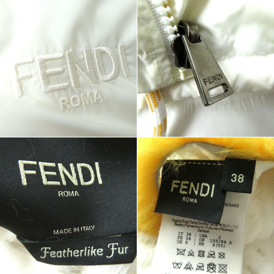 美品◎正規品 イタリア製 21年 FENDI フェンディ FNE80J レディース リバーシブル フード付き ミンクジャケット ロゴ刺繍入り 白×黄 38