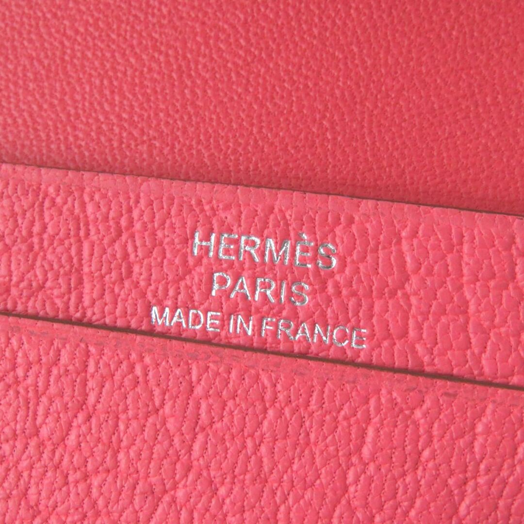 美品◎フランス製 HERMES エルメス レディース ベアンミニ シェーブル カードケース／名刺入れ ローズアザレ×シルバー金具 X刻印 箱付き