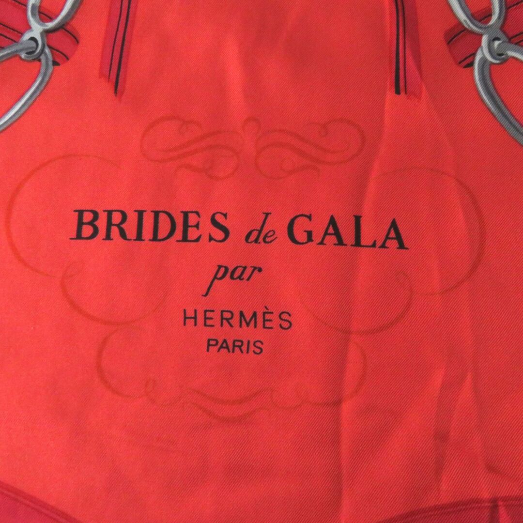 美品◎伊製 HERMES エルメス ツイルレーヌ BRIDES de GALA ブリッド ドゥ ガラ (式典用馬勒) ニット切替 長袖ポロシャツ 赤 M レディース