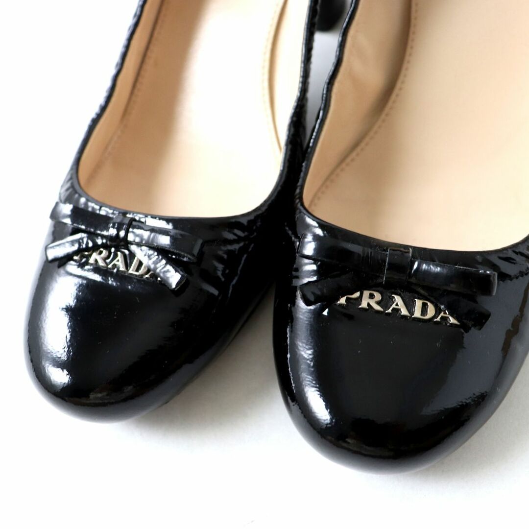 美品★PRADA★プラダ★パンプス★黒★リボン★エナメル