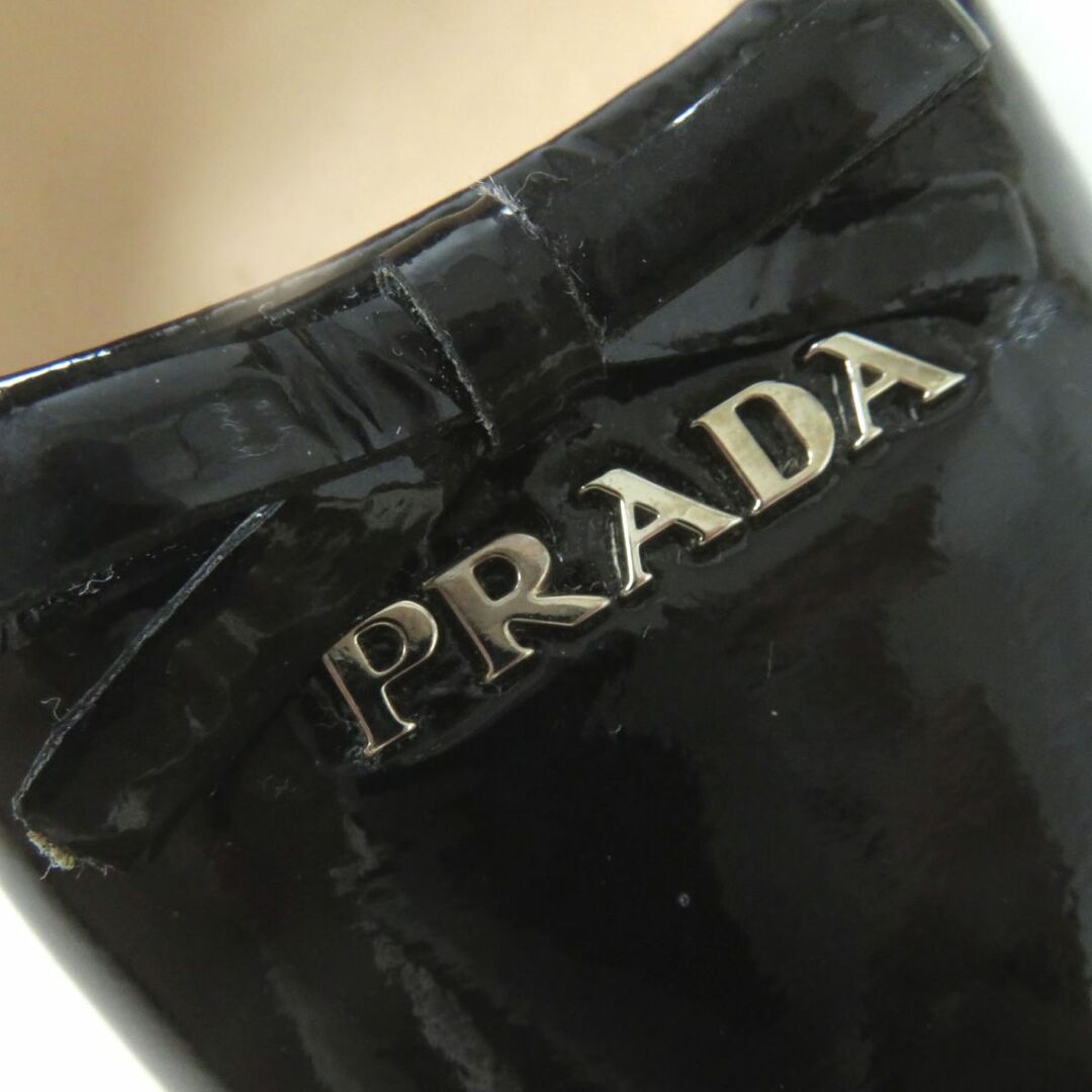 美品★PRADA★プラダ★パンプス★黒★リボン★エナメル