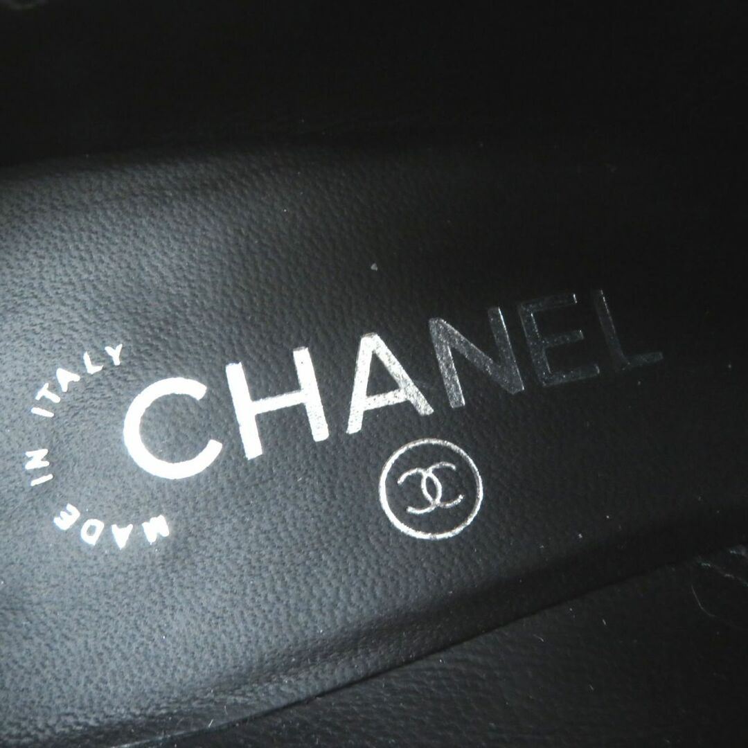 CHANEL リボン金ロゴ　7㎝ヒール　37,5 フランス製　黒革　パンプス