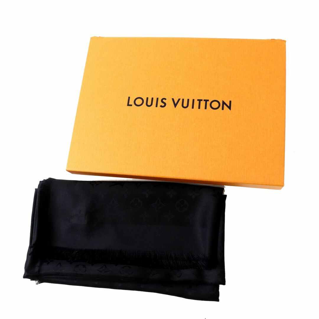 極美品◎正規品 22年 伊製 LOUIS VUITTON ルイヴィトン M71329 ウール混 シルク ショール モノグラム ノワール ブラック 139×139cm 箱付き