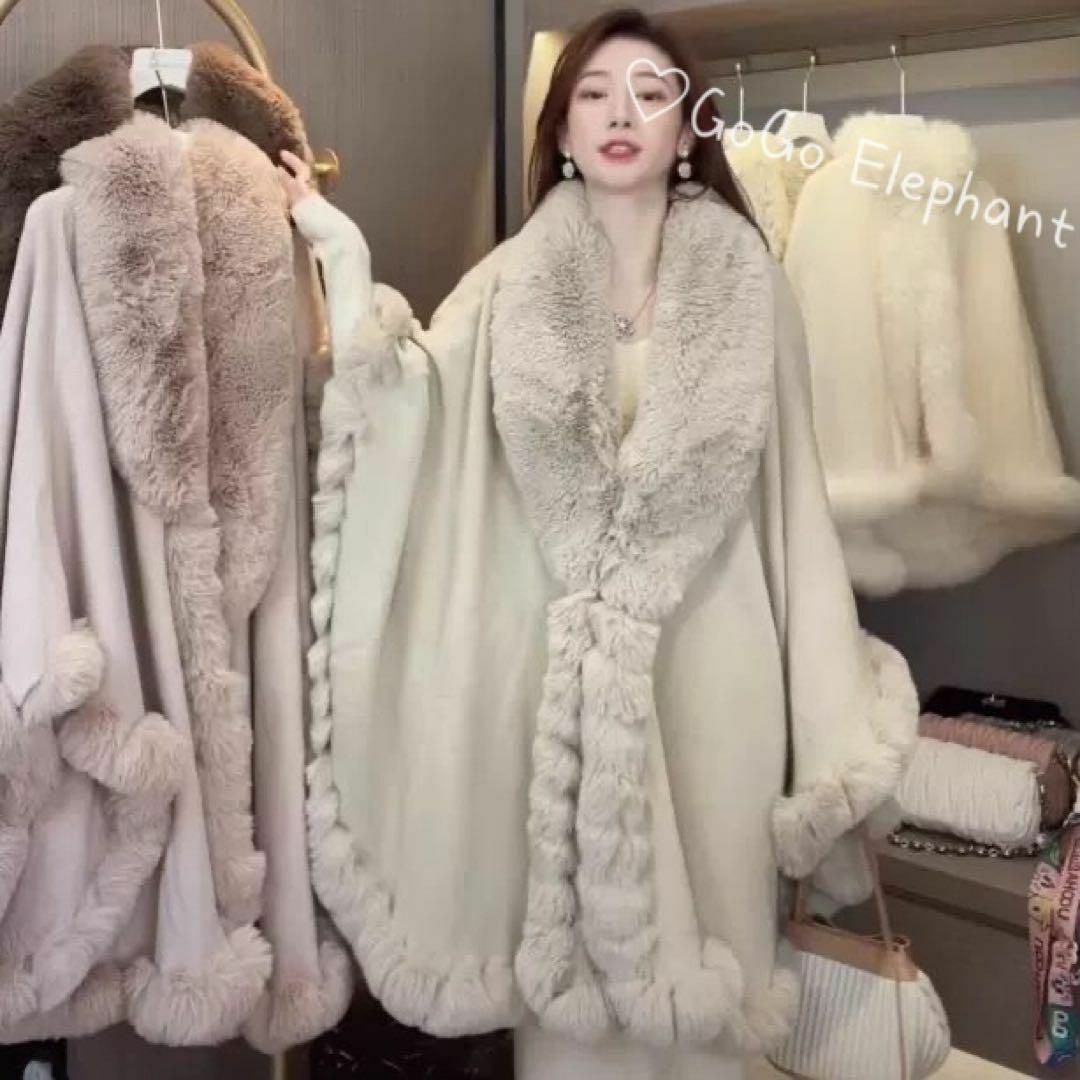 韓国❤️ファーコート　毛皮　アウター　ロングコート マント　大人綺麗め　女子大きいサイズ