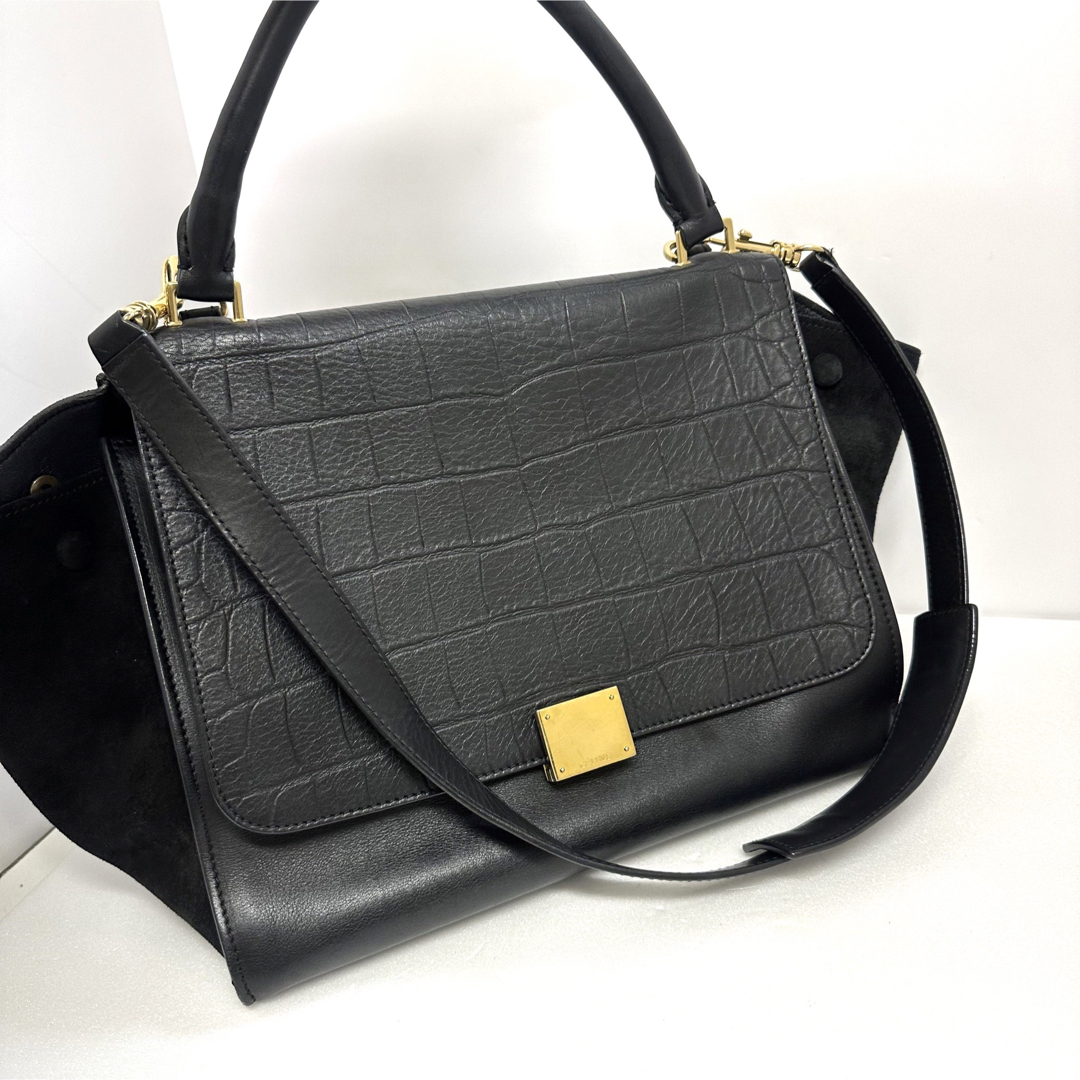 【美品】CELINE セリーヌ /トラペーズ 2way クロコ型押しショルダー黒