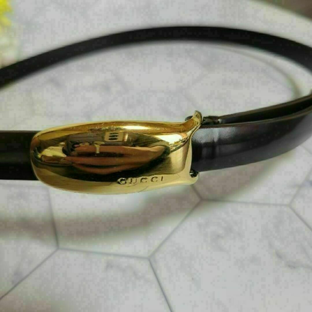 GUCCI ブラックブラウン×ゴールド ロゴ シンプル ベルト スタイルアップ