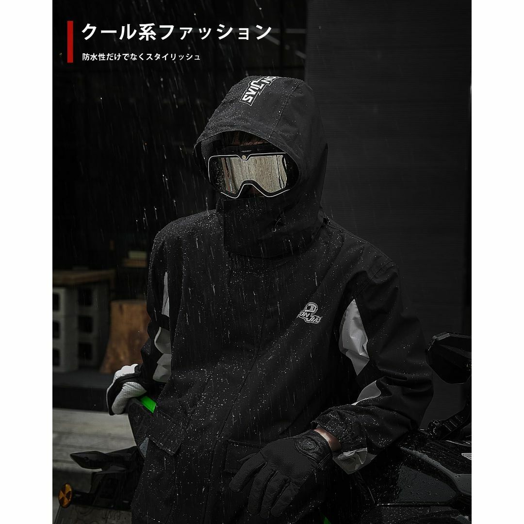 【色: ブラック】IRON JIA'S レインスーツ メンズ バイク用レインジャ