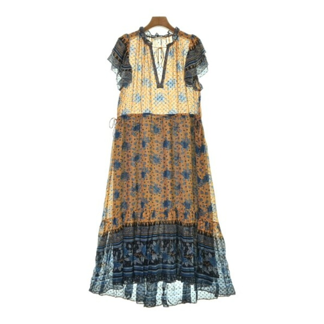 あり生地の厚さULLA JOHNSON ワンピース 4(XL位) オレンジx青(総柄)