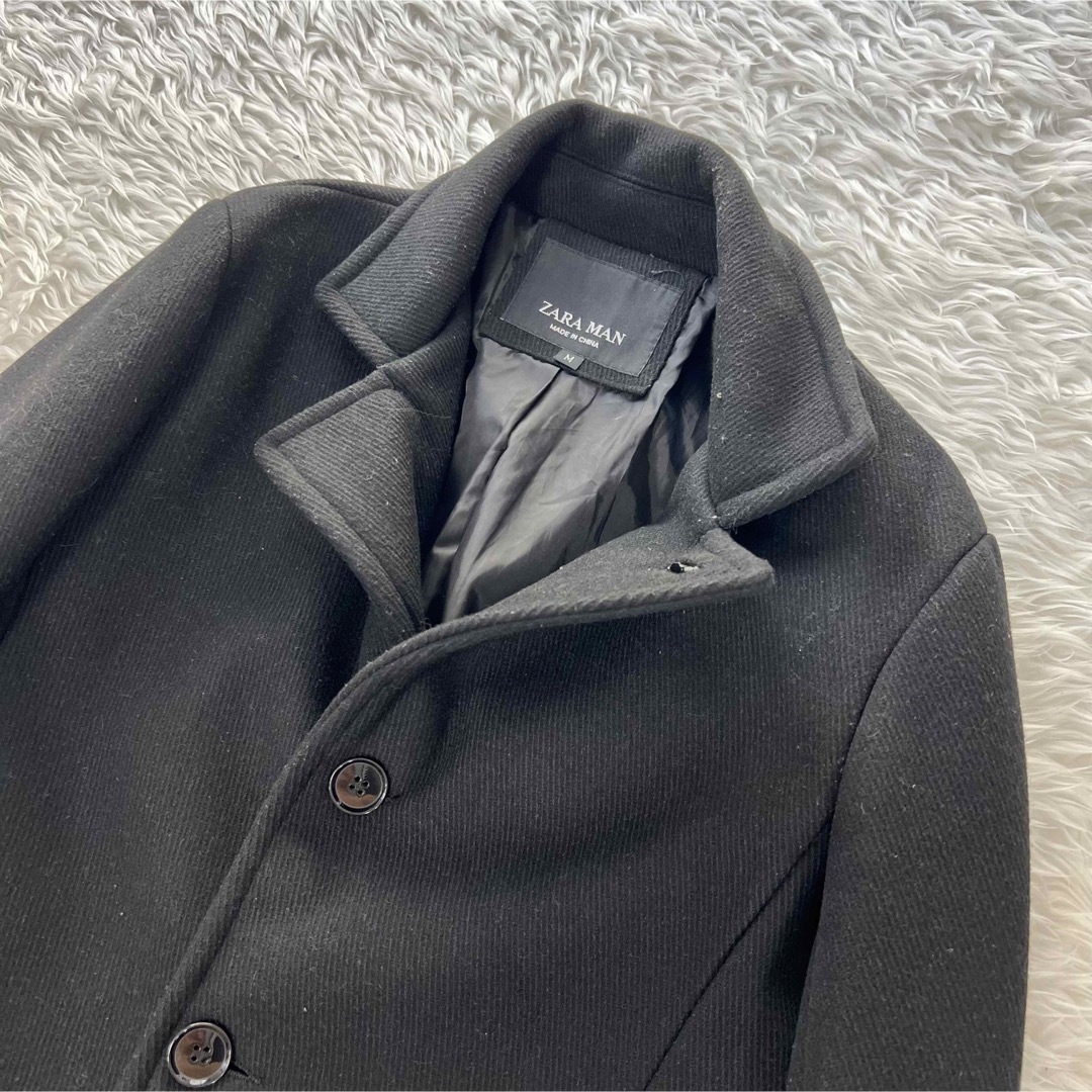 ZARA(ザラ)の人気✨ ZARA ザラマン ウール ショート丈 コートブラック メンズ  M メンズのジャケット/アウター(チェスターコート)の商品写真