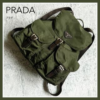 PRADA　バックパック　カーキ系　v135　三角プレート　ナイロン　リュック