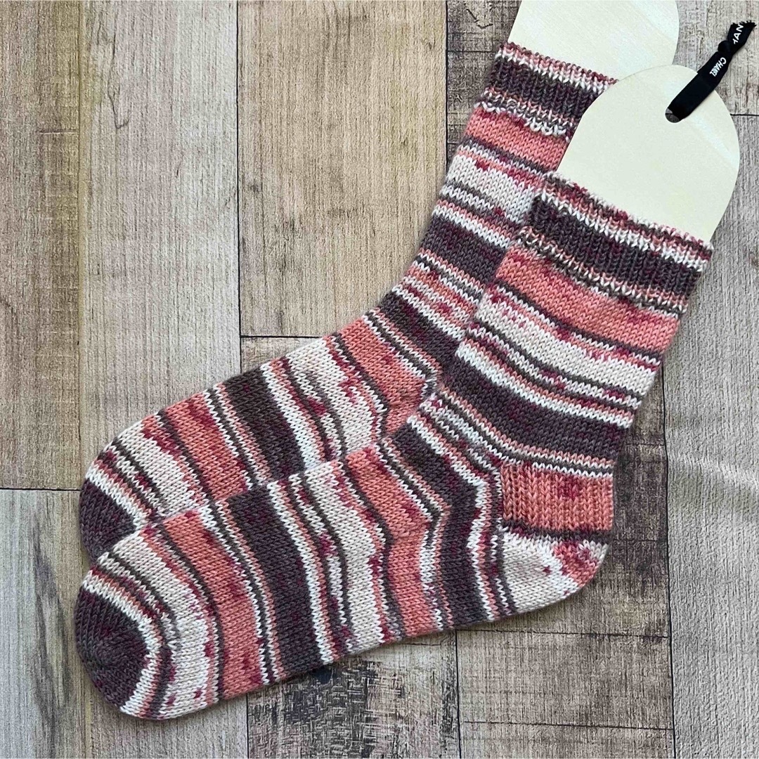 《sample》オパール毛糸　靴下　手編み　KFS124 気仙沼いちご ハンドメイドのファッション小物(レッグウェア)の商品写真