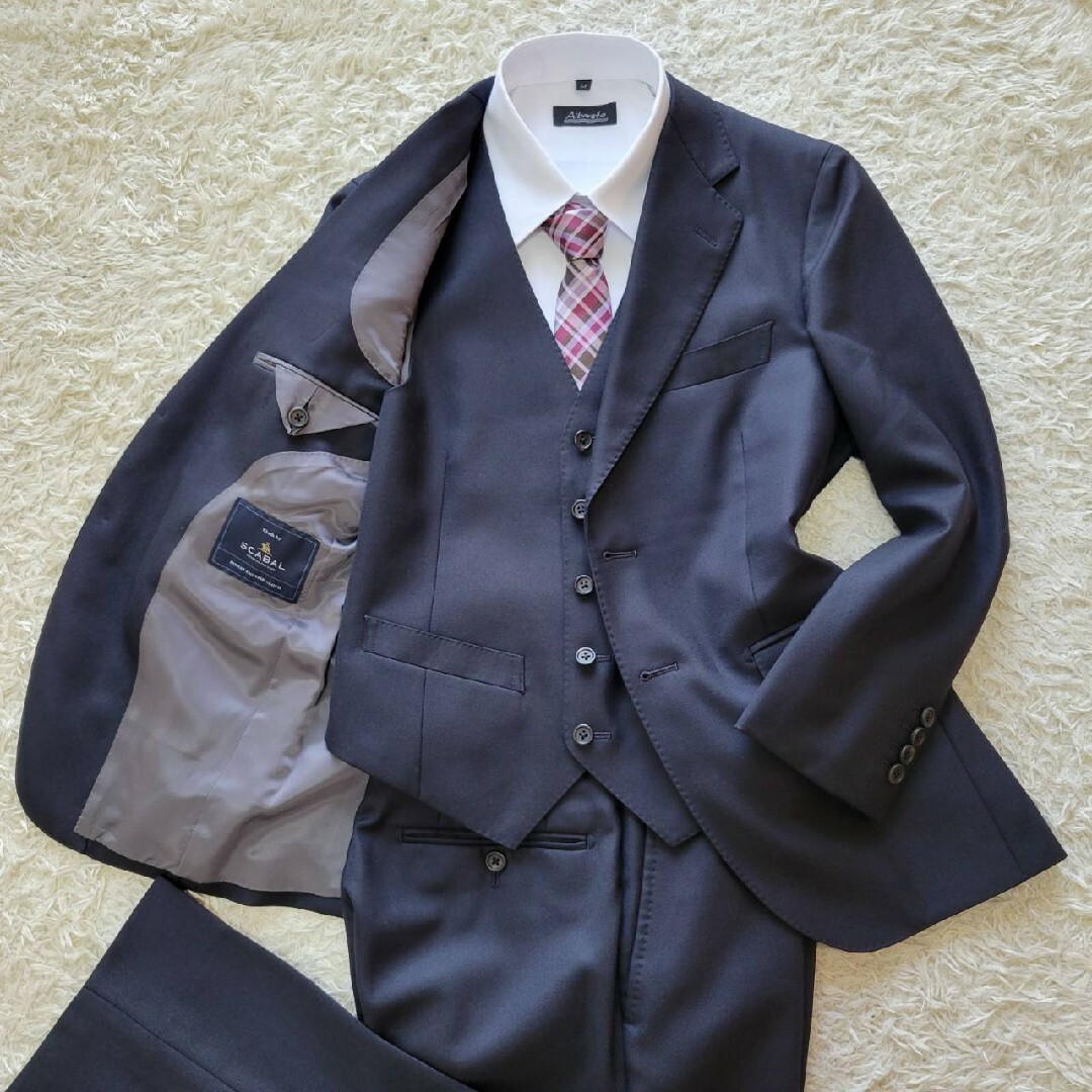 【美品】高級 SCABAL　スリーピース　3ピース　スーツセットアップ　濃紺