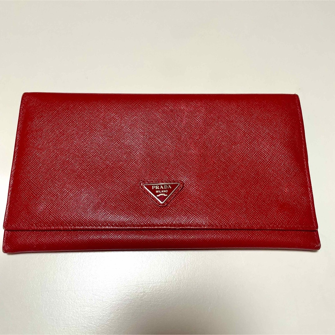 PRADA◇長財布/-/RED/無地/レディース-
