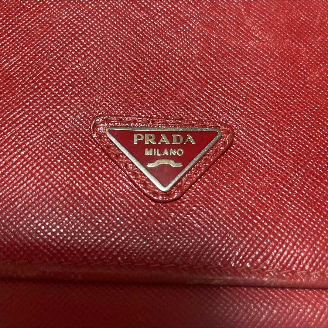 PRADA◇長財布/-/RED/無地/レディース-