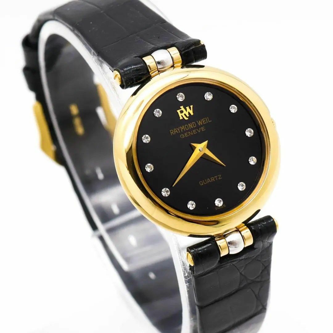 《美品》RAYMOND WEIL 腕時計 ブラック ストーン 18KGEP c