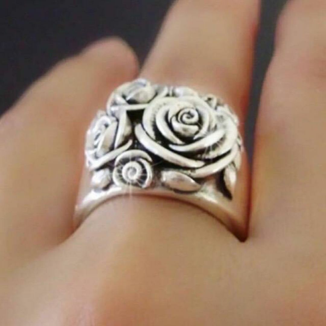 【A008】リング　メンズ　指輪　シルバー　合金　フラワー　花　バラ　20号 メンズのアクセサリー(リング(指輪))の商品写真