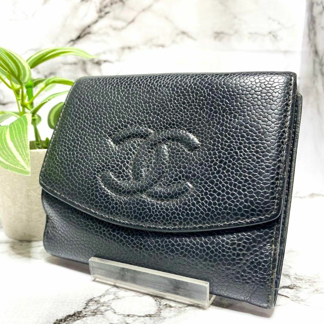 CHANEL ココマーク キャビアスキン 折り財布 5357