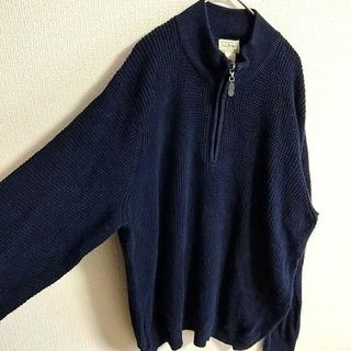 エルエルビーン ハーフジップ ネイビ ー カシミヤ混 コットンニット XL