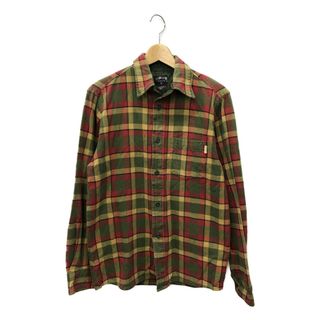 新品】STUSSY 刺繍ロゴ ボーダー 長袖シャツ グリーン メンズXLサイズ-