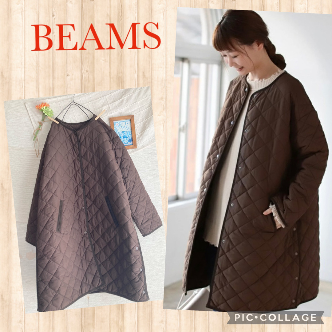 BEAMS★軽くて羽織りやすい★ノーカラーのキルティング　コート　キルト