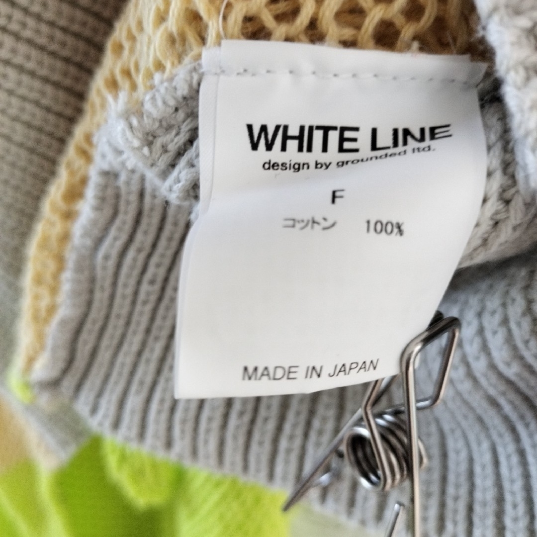 WHITE LINE(ホワイトライン)の未使用級！ホワイトライン 　配色ニット　S～M相当　日本製　半袖　ネオンボーダ レディースのトップス(ニット/セーター)の商品写真