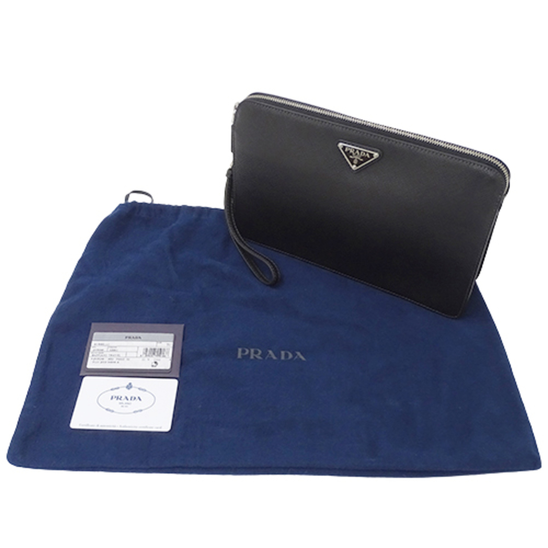 PRADA(プラダ)のプラダ PRADA バッグ メンズ ブランド クラッチバッグ セカンドバッグ ポーチ サフィアーノ ブラック 2VF056 黒 コンパクト ミニバッグ おしゃれ 【中古】 メンズのバッグ(セカンドバッグ/クラッチバッグ)の商品写真