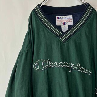 チャンピオン　ナイロンプルオーバージャケット　ビッグロゴ　XL ゲームシャツ　緑