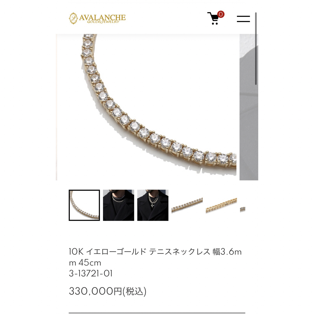 AVALANCHE 10K イエローゴールド テニスネックレス 3mm 50cm-