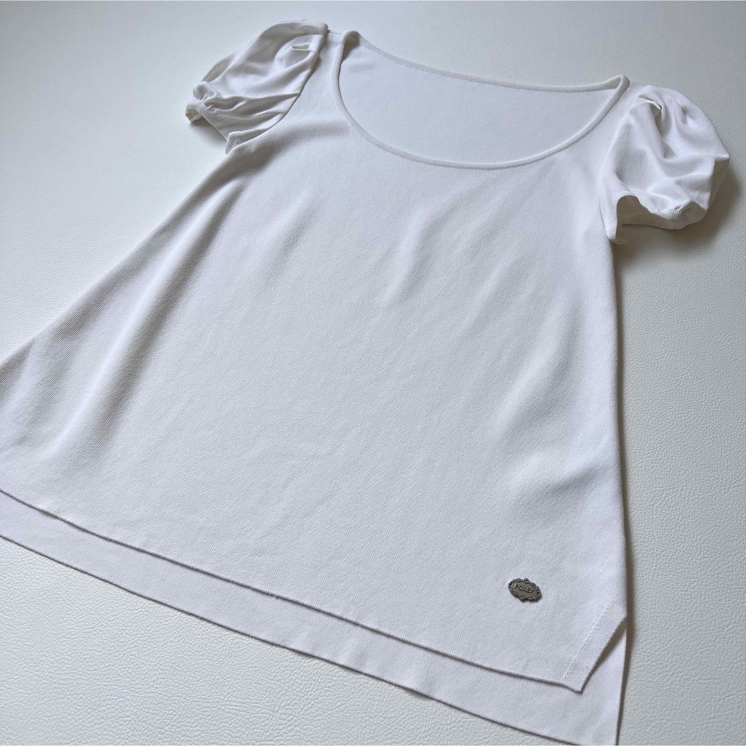 美品 FOXEY NEWYORK フォクシー ニット ロゴプレート パフスリーブ