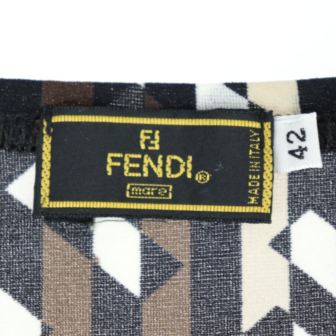 FENDI フェンディ mare  ワンピース  ナイロン  ナイロン100％ ブラウン×ブラック×べージュ×ホワイト   カットソー ノースリーブ Fロゴ ヴィンテージ 42【本物保証】