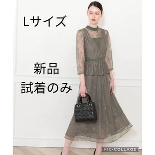 Leja  袖透け感花柄レース配色パイピングスリットロングドレス