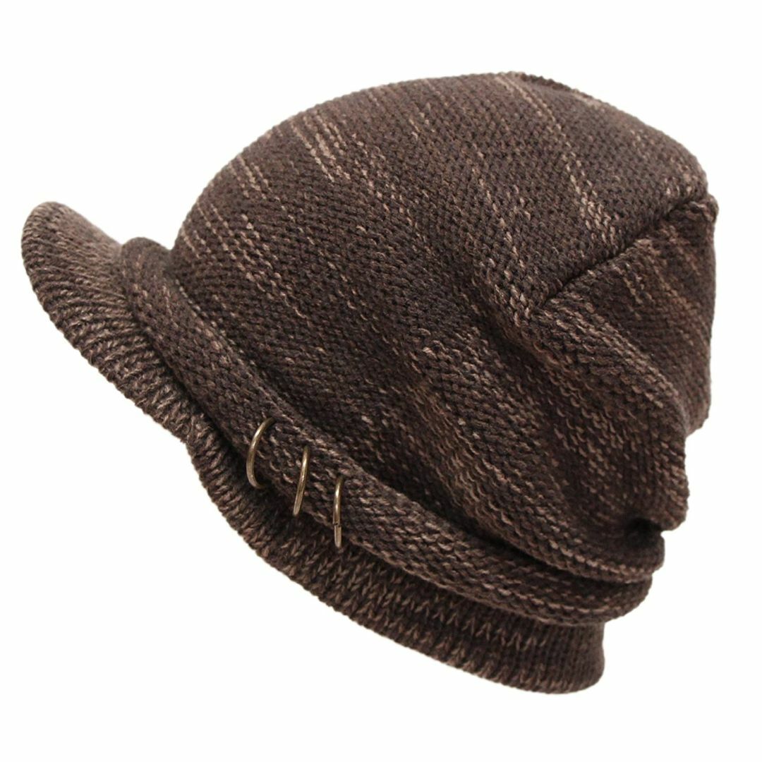 ニット帽 ニットキャス つば付き3リング 伸縮性あり ミックスブラウン新品 レディースの帽子(ニット帽/ビーニー)の商品写真