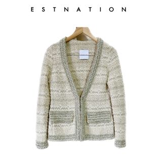 エストネーション(ESTNATION)の新品同様美品　ESTNATION ニットツィードジャケット(ノーカラージャケット)