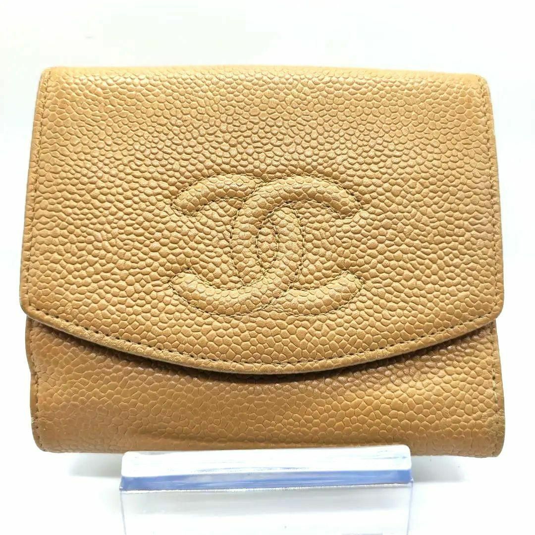 CHANEL】シャネル ココマーク 二つ折り財布(小銭入あり) キャビアスキン-