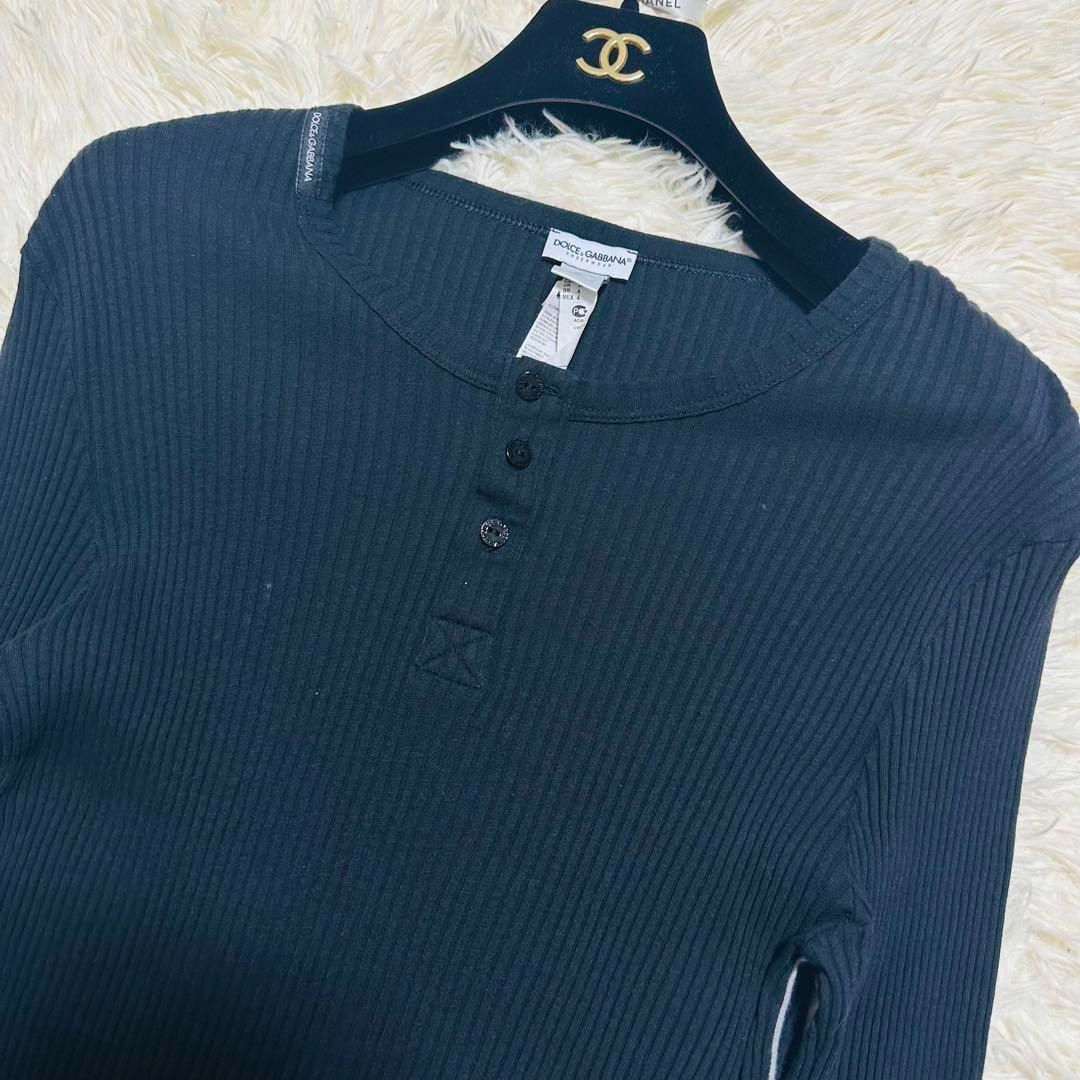 DOLCE&GABBANA リブ ニット トップス 長袖 サイドライン 黒 M
