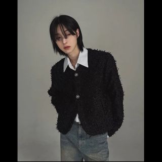 ザラ(ZARA)の【2plan】Odd Wings Tweed Jacket black(ノーカラージャケット)