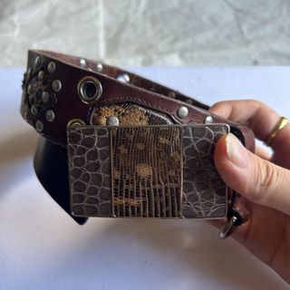 ■極美品■ PRADA プラダ サフィアーノレザー トライアングルロゴ リバーシブル ベルト 表記サイズ 34/85 ブラウン系×ブラック系 AR4606